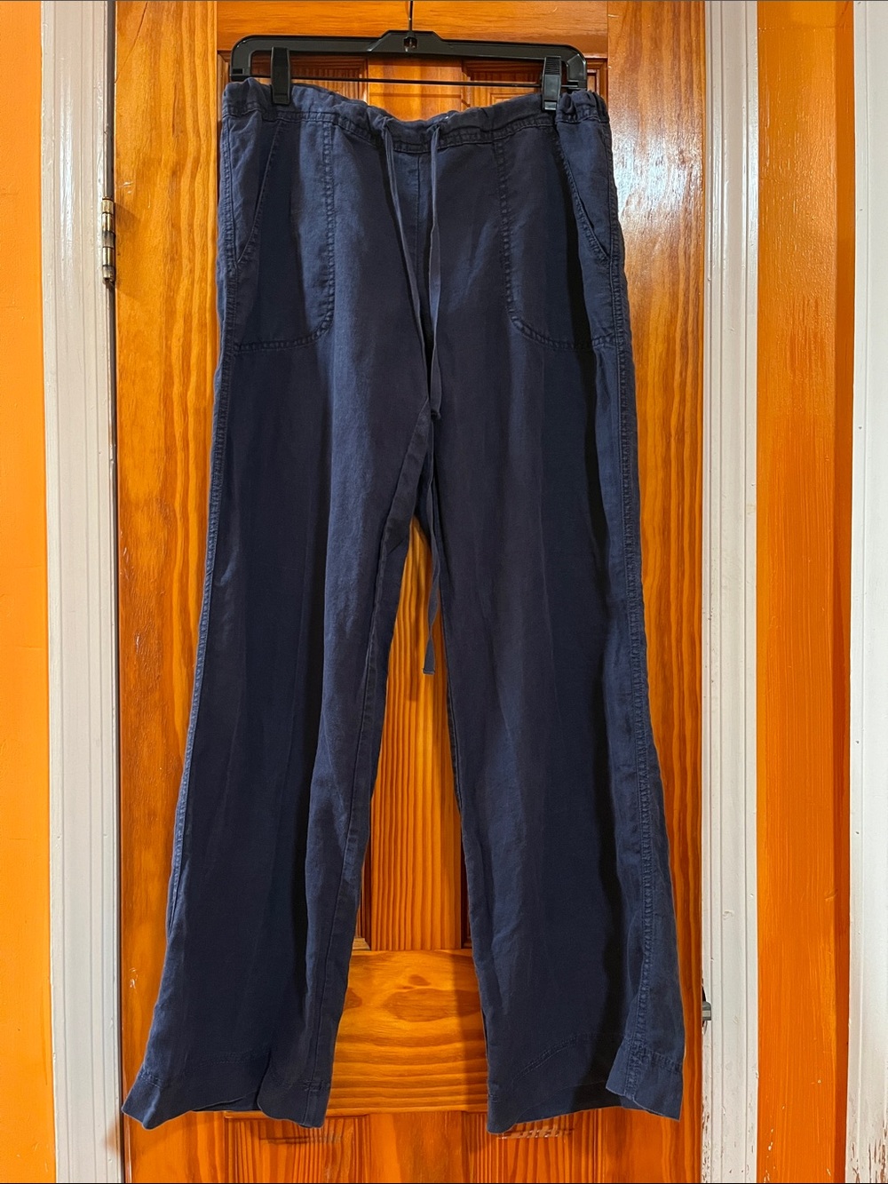Max Studio 100% Linen Navy Drawstring Casual Relaxed Fit Wide Leg Pants Size M